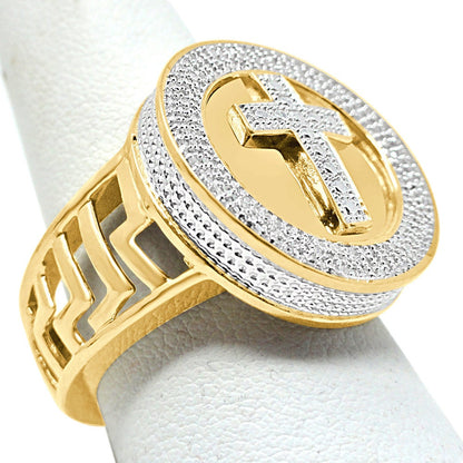 Men's Real Genuine Authentic Diamond 0.40 Cwt Holy Jesus Cross 10K Gold Finish Ring Band
