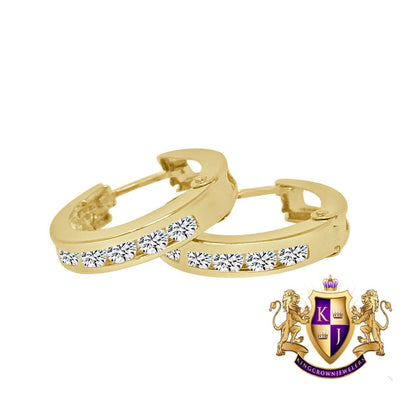 Ladies Women's Mini 10k Real Solid Yellow Gold 1 row Channel Set Huggie Hoop Loop Earrings 14mm