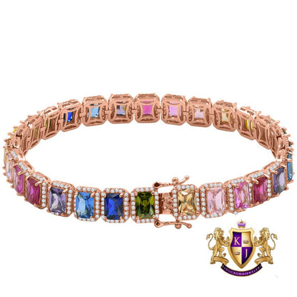14K Rose Gold Finish Rainbow Multi Tone Simulated Diamonds Solitaire Mens Ladies Bracelet 10mm / 8.5 Inch