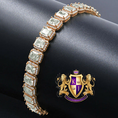 Unisex 14k Rose Gold Over 10 mm Crystal Clear Zirconia 6.00 Cwt. Simulated Diamond Solitaire Tennis Link Bracelet 8.5''
