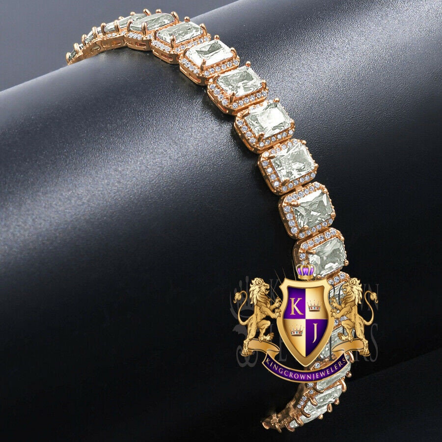 Unisex 14k Rose Gold Over 10 mm Crystal Clear Zirconia 6.00 Cwt. Simulated Diamond Solitaire Tennis Link Bracelet 8.5''