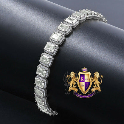 14k White Gold Finish 10 mm Crystal Clear Zirconia 6.00 Cwt. Simulated Diamond Solitaire Tennis Link Bracelet Unisex 8.5''