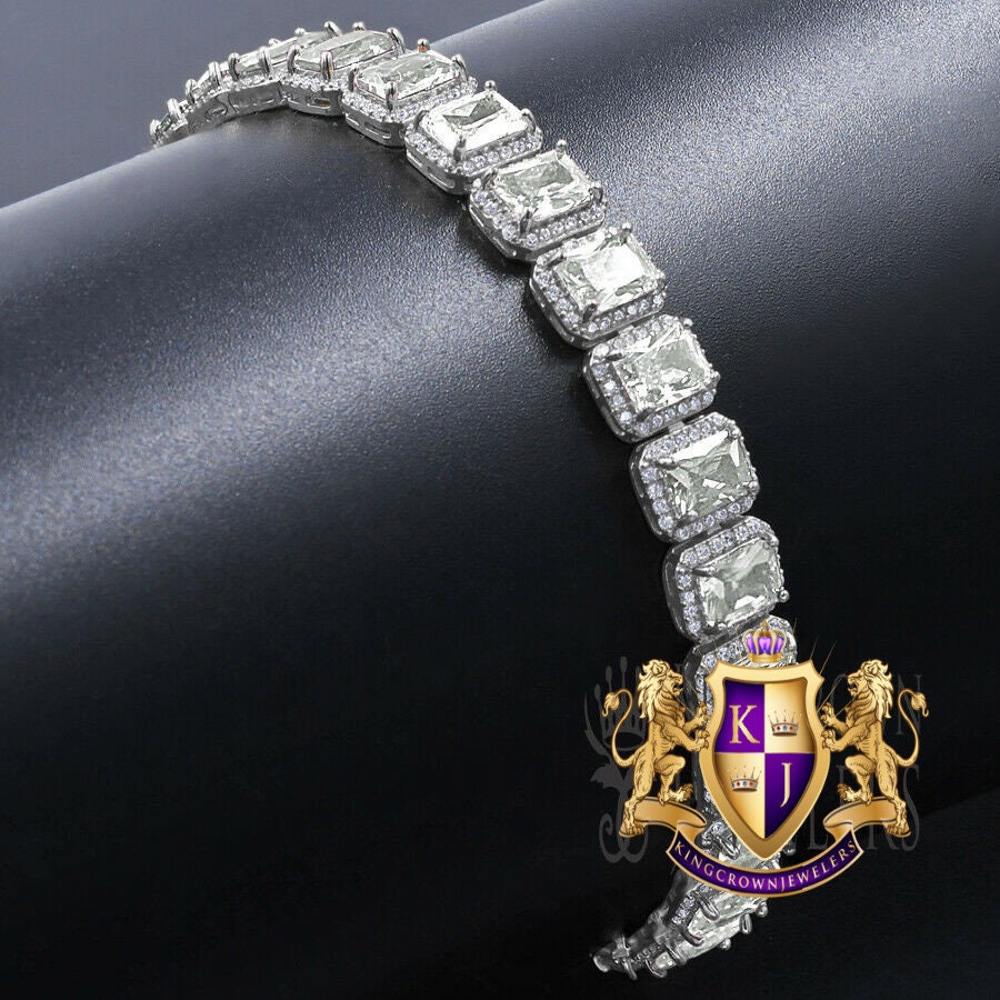 14k White Gold Finish 10 mm Crystal Clear Zirconia 6.00 Cwt. Simulated Diamond Solitaire Tennis Link Bracelet Unisex 8.5''