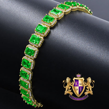 25+ Grams 14K Yellow Gold Finish Emerald Green 6.00 Cwt. Simulated Diamonds Solitaire Men's Ladies Tennis Link Bracelet 10mm / 8.5 Inch