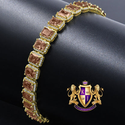 25+ Grams Smokey Brown Topaz 14K Yellow Gold Finish 6.00 Cwt. Simulated Diamonds Solitaire Men's Ladies Tennis Link Bracelet 10mm / 8.5 Inch