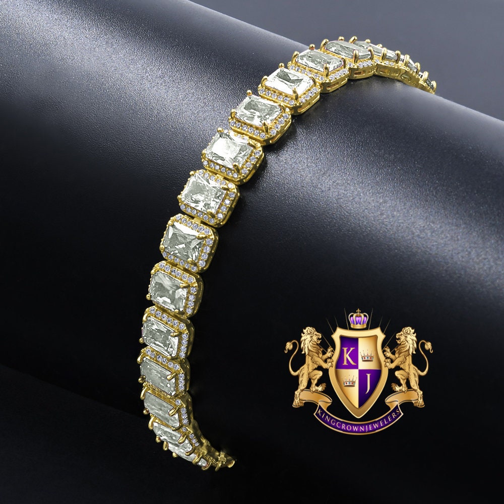 25+ Grams 14k Yellow Gold Finish Crystal Clear Zirconia 6.00 Cwt. Simulated Diamond Solitaire Tennis Link Bracelet Unisex 10mm /8.5''