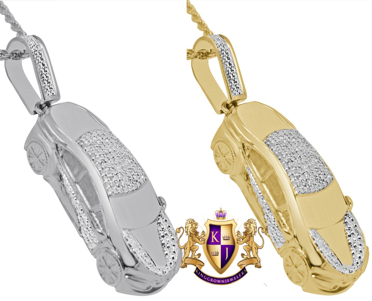 Real Genuine Authentic Diamond 0.33 Cwt. 10K Gold Finish Ferrari Custom Sport Car Charm Pendent Chain Set