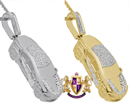 Real Genuine Authentic Diamond 0.33 Cwt. 10K Gold Finish Ferrari Custom Sport Car Charm Pendent Chain Set