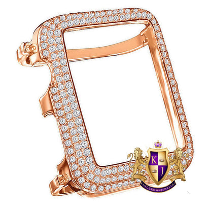 Real Genuine Starling Silver 2.75 Cwt. 44 mm Apple Watch Custom Bezel Fit Series # 4,5 And 6 14K Gold Finish Insert Cover Case