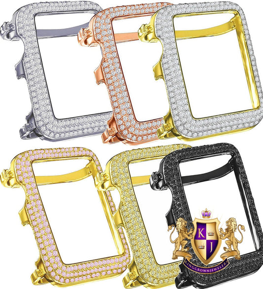 Real Italian Sterling Silver Apple Watch Series # 1 Bezel 42mm 14K Gold Finish Simulated Diamond Insert Face Cover Case
