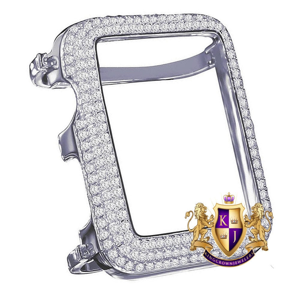 Real Italian Sterling Silver Apple Watch Series # 1 Bezel 42mm 14K Gold Finish Simulated Diamond Insert Face Cover Case