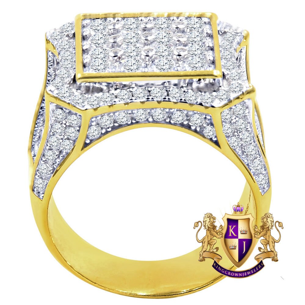 Big Bold Men's 14K Gold Over Real Genuine Sterling Silver Simulated Diamond Wedding Engagement Ring Band