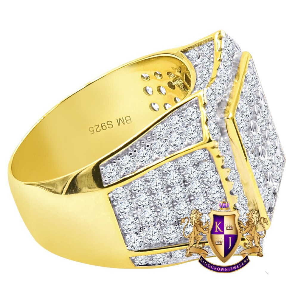 Big Bold Men's 14K Gold Over Real Genuine Sterling Silver Simulated Diamond Wedding Engagement Ring Band