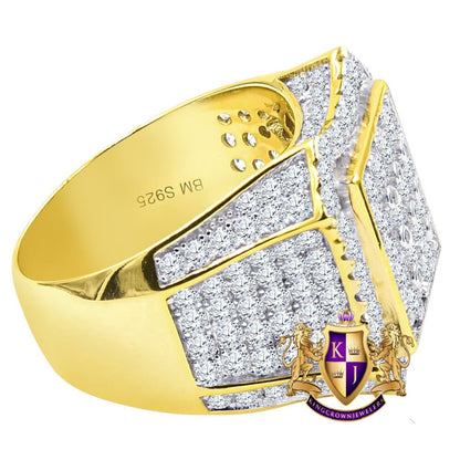Big Bold Men's 14K Gold Over Real Genuine Sterling Silver Simulated Diamond Wedding Engagement Ring Band