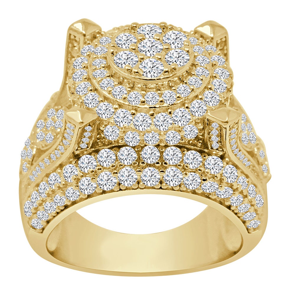Big Bold 15mm Men's 14K Gold Over Real Genuine Sterling Silver Simulated Diamond Ring Band 16+ Grams