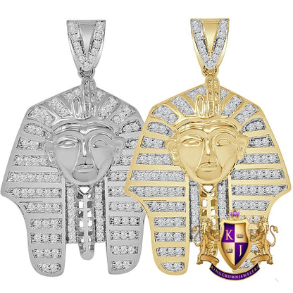 14K Gold Finish Simulated Diamond Egyptian King Pharaoh Charm Pendent 2.30''''