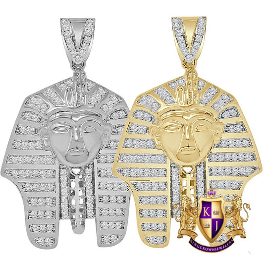 14K Gold Finish Simulated Diamond Egyptian King Pharaoh Charm Pendent 2.30''''