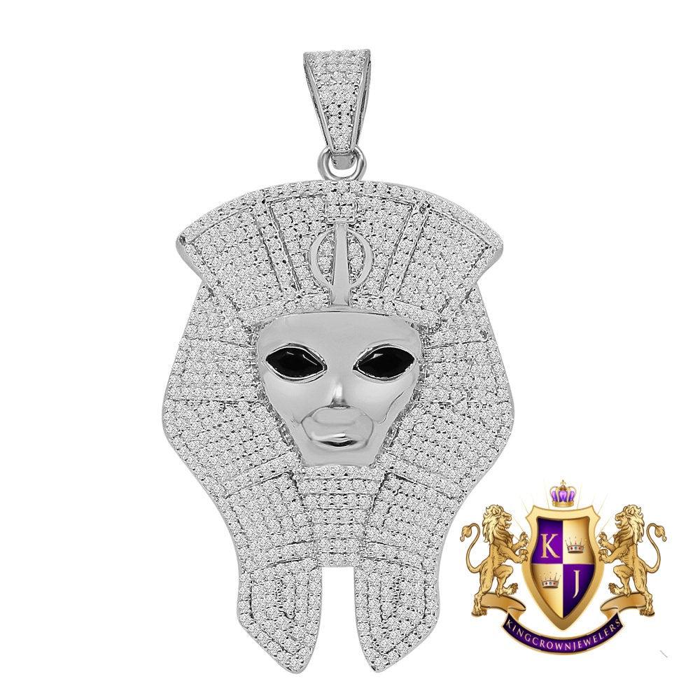 14K Gold Finish Simulated Diamond Egyptian King Pharaoh Custom Charm Pendent 2.50''