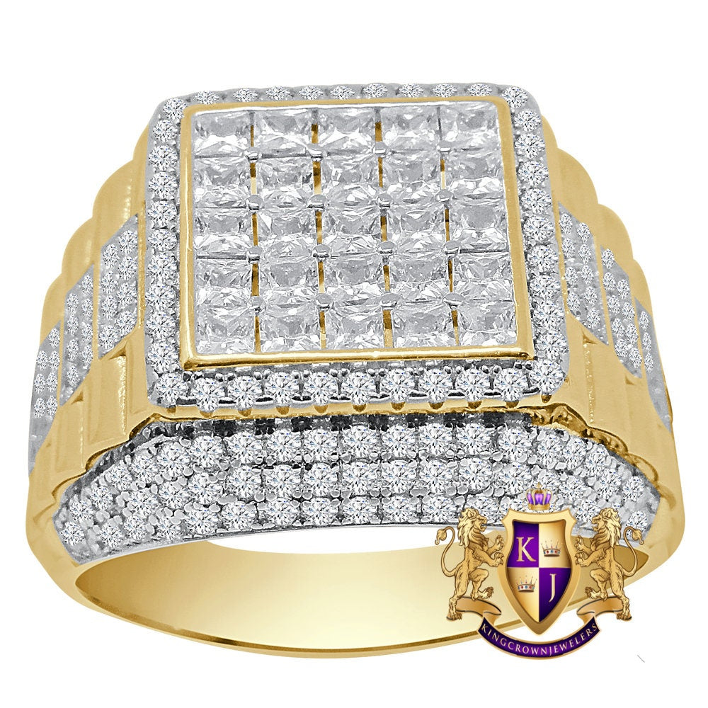 Men's Real Genuine Sterling Silver Simulated Diamond Wedding Engagement Presidential 2 Tone Ring Band