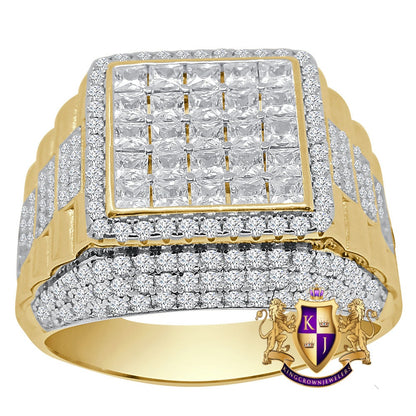 Men's Real Genuine Sterling Silver Simulated Diamond Wedding Engagement Presidential 2 Tone Ring Band