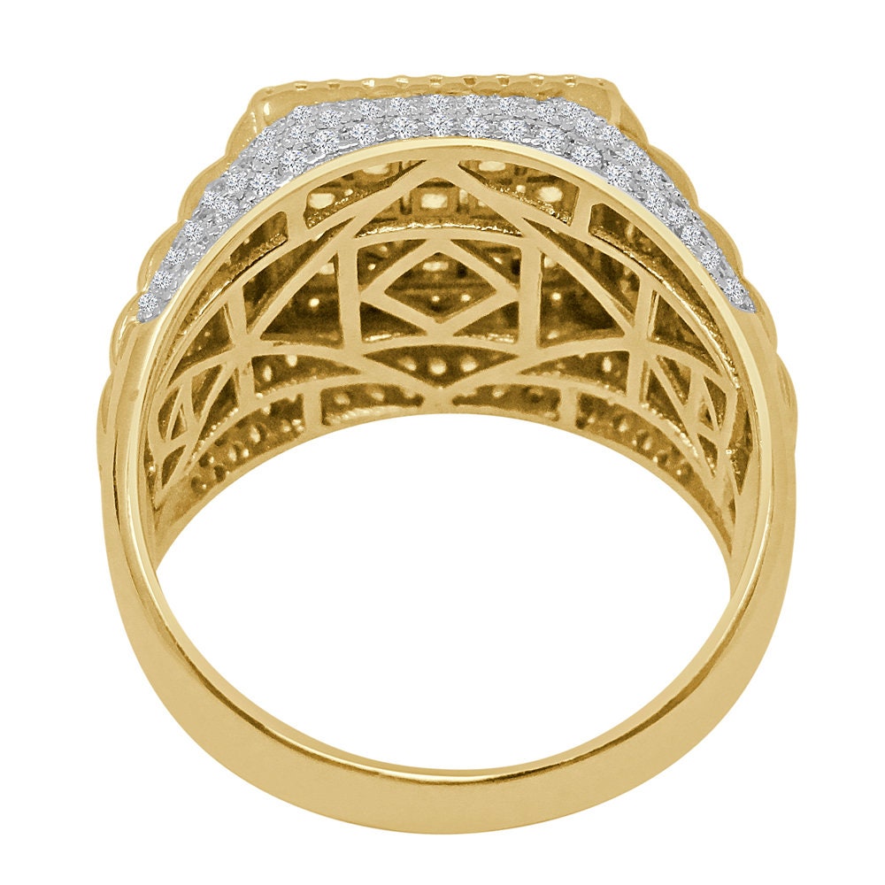 Men's Real Genuine Sterling Silver Simulated Diamond Wedding Engagement Presidential 2 Tone Ring Band