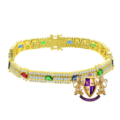 14k Yellow Gold Over Real Sterling Silver 10 Cwt. Rainbow Multi Round /Princess Cut Diamond Unisex Tennis Bracelet