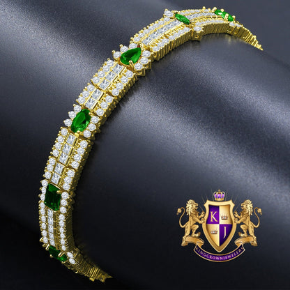 14k Yellow Gold Over Real Sterling Silver 10 Cwt. Emerald Green Round /Princess Cut Diamond Unisex Tennis Link Bracelet