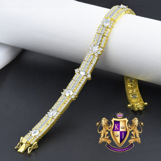 14k Yellow Gold Over Real Sterling Silver 10 Cwt. Round /Princess Cut Diamond Unisex Tennis Link Bracelet