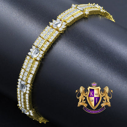 14k Yellow Gold Over Real Sterling Silver 10 Cwt. Round /Princess Cut Diamond Unisex Tennis Link Bracelet