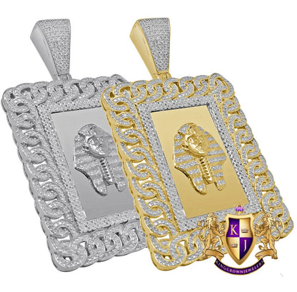 Real Genuine Diamond Egyptian King Tut  Pharaoh Pyramid Pendent Charm 10K Gold Finish 2.50''