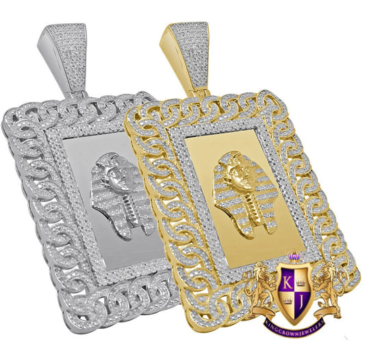 Real Genuine Diamond Egyptian King Tut  Pharaoh Pyramid Pendent Charm 10K Gold Finish 2.50''