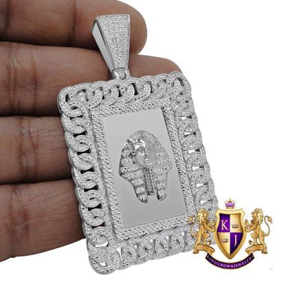 Real Genuine Diamond Egyptian King Tut  Pharaoh Pyramid Pendent Charm 10K Gold Finish 2.50''