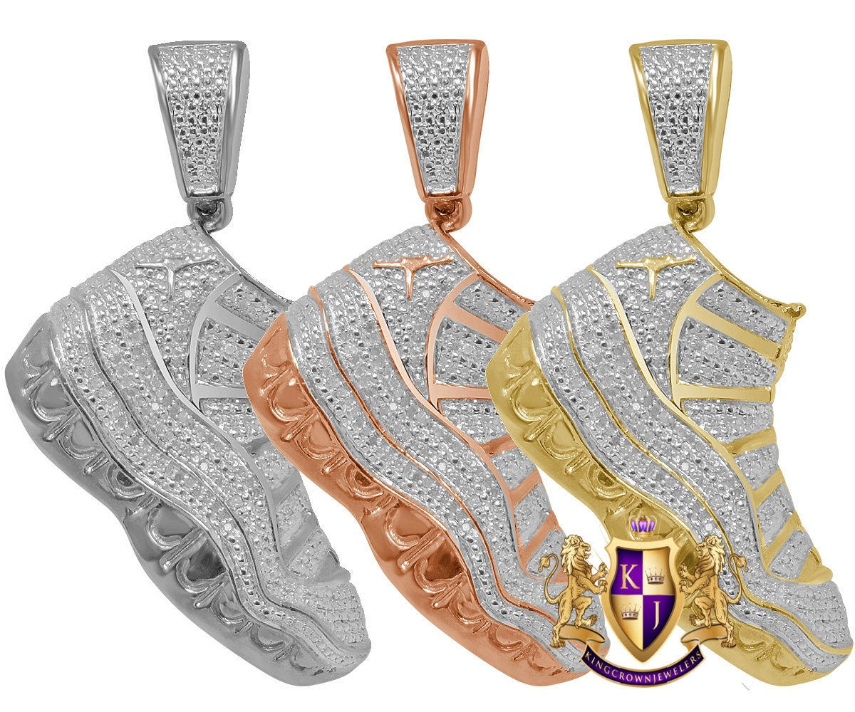 Men's Real Genuine Authentic Diamond 0.40 Cwt. 26+ Grams Designer Shoe Pendant Sneaker Custom Charm 10K Solid Gold Finish 2.25''
