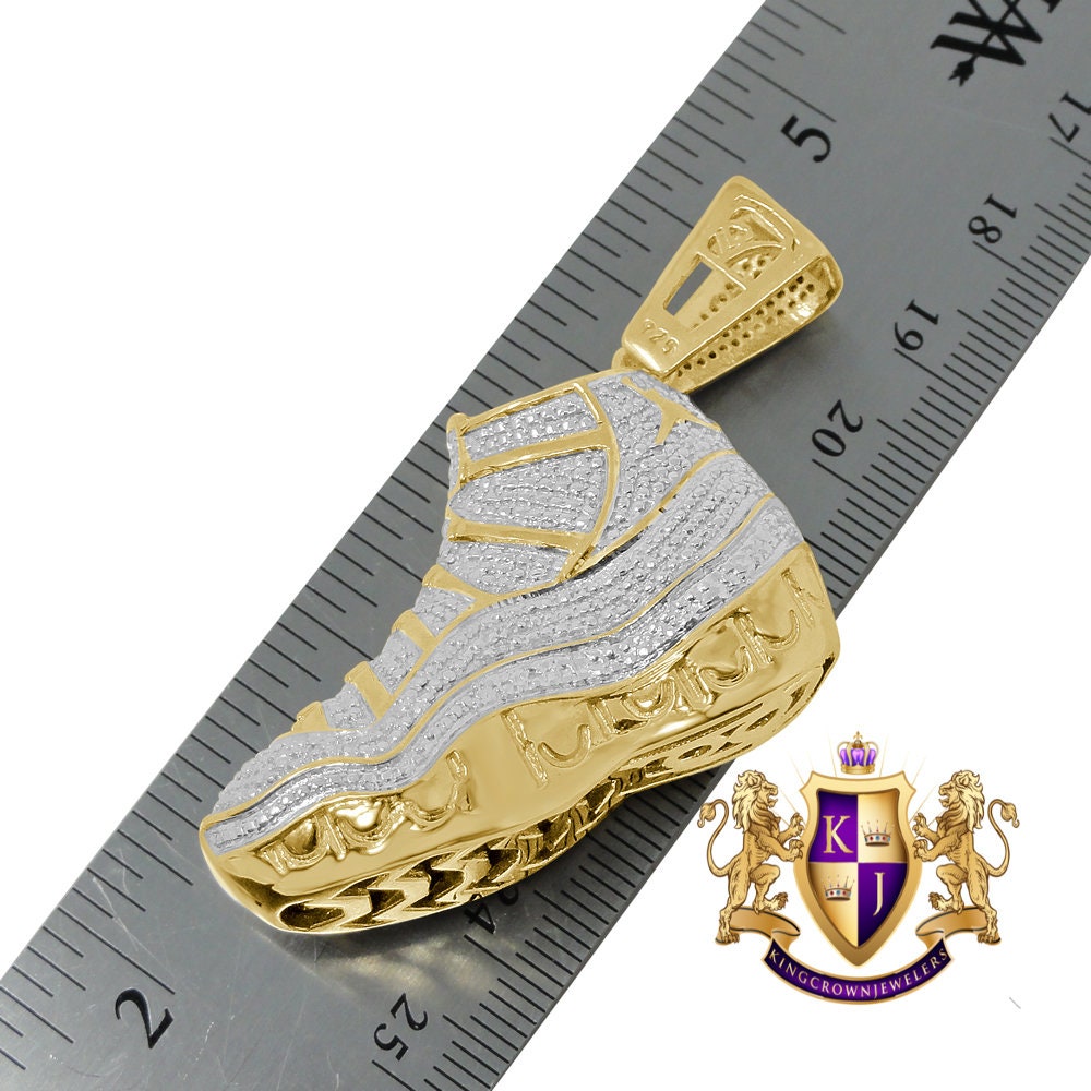 Men's Real Genuine Authentic Diamond 0.40 Cwt. 26+ Grams Designer Shoe Pendant Sneaker Custom Charm 10K Solid Gold Finish 2.25''