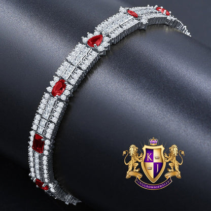 14k White Gold Over Real Sterling Silver 10 Cwt. Ruby Red Round /Princess Cut Diamond Unisex Tennis Link Bracelet