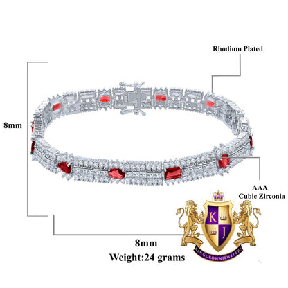 14k White Gold Over Real Sterling Silver 10 Cwt. Ruby Red Round /Princess Cut Diamond Unisex Tennis Link Bracelet