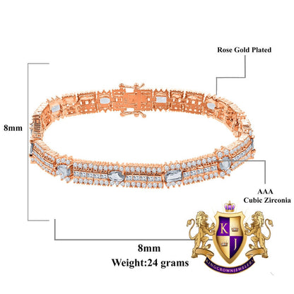 14k Rose Gold Over Real Sterling Silver 10 Cwt. Round /Princess Cut Diamond Unisex Tennis Link Bracelet