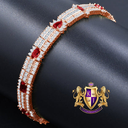 14k Rose Gold Over Real Sterling Silver 10 Cwt. Ruby Red Round /Princess Cut Diamond Unisex Tennis Link Bracelet
