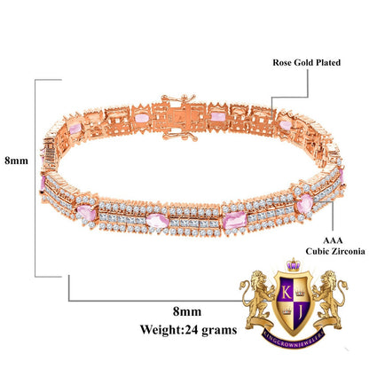Soft Baby Pink 14k Rose Gold Over Real Sterling Silver 10 Cwt. Round /Princess Cut Diamond Unisex Tennis Link Bracelet
