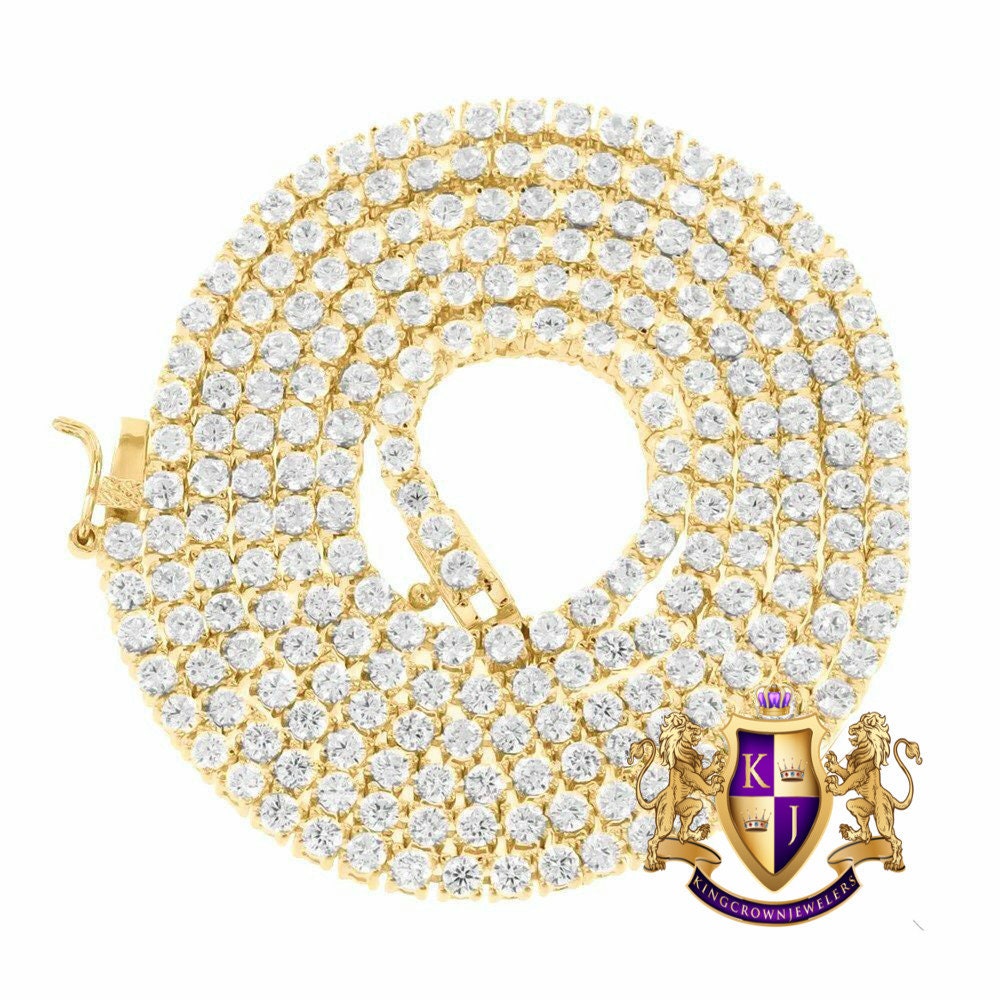 High Quality 14K Yellow Gold Finish Solitaire Simulated Diamond 1 Row Tennis Link Chain Necklace 3mm/30''