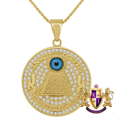 Stainless Steel 18K Gold Finish Masonic Annuit cœptis Eye of Providence Illuminati Pendent Charm Medallion Chain Set