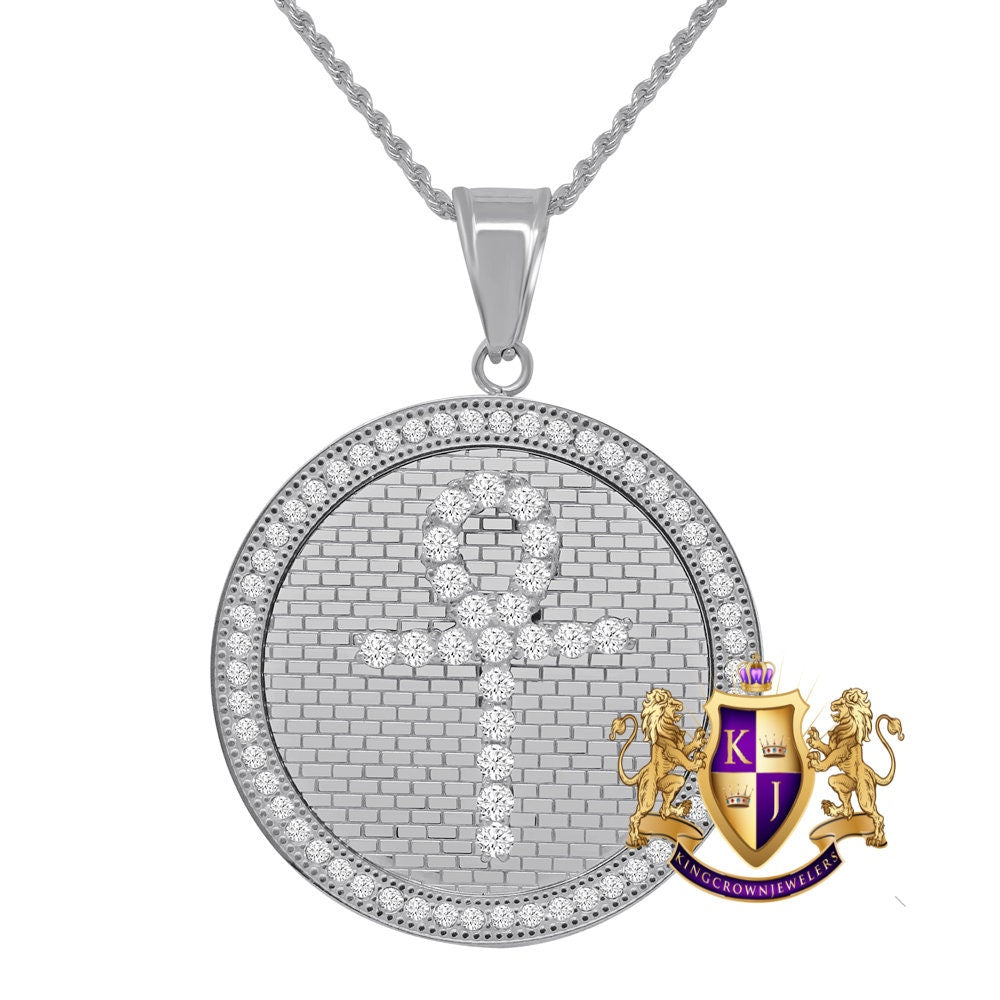 Solid Stainless Steel 18K Gold Finish Egyptian Ankh Cross Pendent Charm Medallion Chain Set
