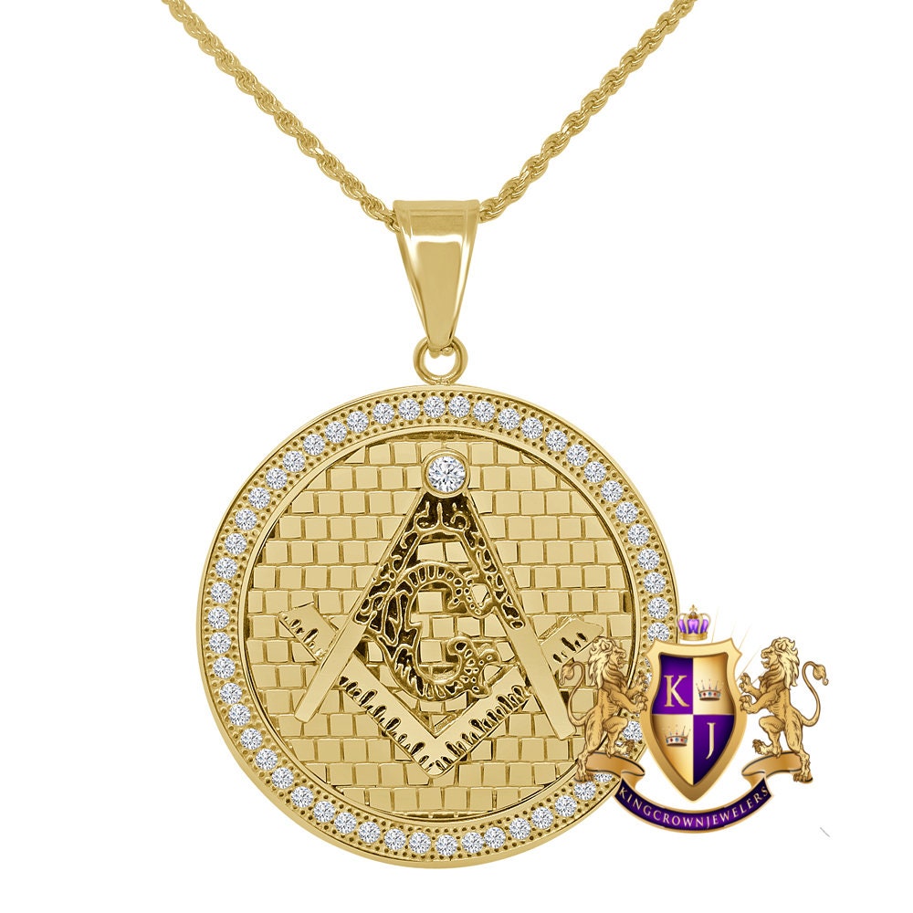 Solid Stainless Steel 18K Gold Finish Masonic Freemason G compass Pendent Religious Charm Medallion Chain Set