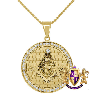 Solid Stainless Steel 18K Gold Finish Masonic Freemason G compass Pendent Religious Charm Medallion Chain Set