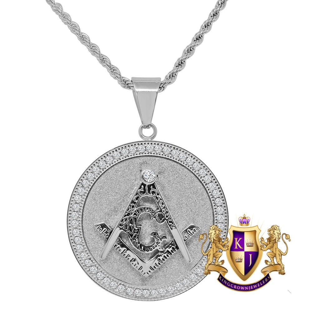 Solid Stainless Steel 18K Gold Finish Masonic Freemason G compass Pendent Religious Charm Medallion Chain Set
