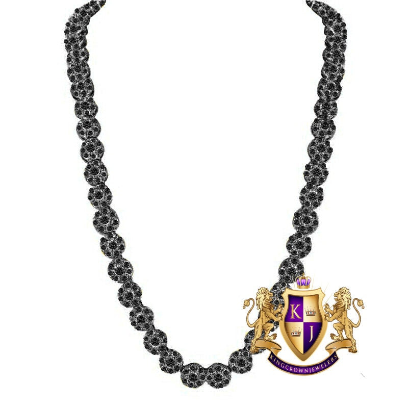 High Quality AAA+ Grade Cubic Zirconia 14K Black Gold Finish 7 mm 16.75 Cwt. Simulated Diamond Unisex Flower Cluster Link Chain Neckless