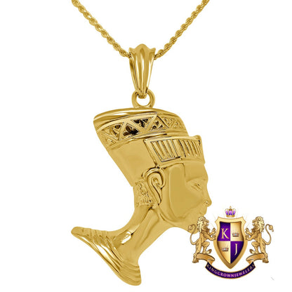 Solid Stainless Steel 18K Gold Finish Egyptian Queen Nefertiti Pharaoh Pendent Cross Charm Chain Set