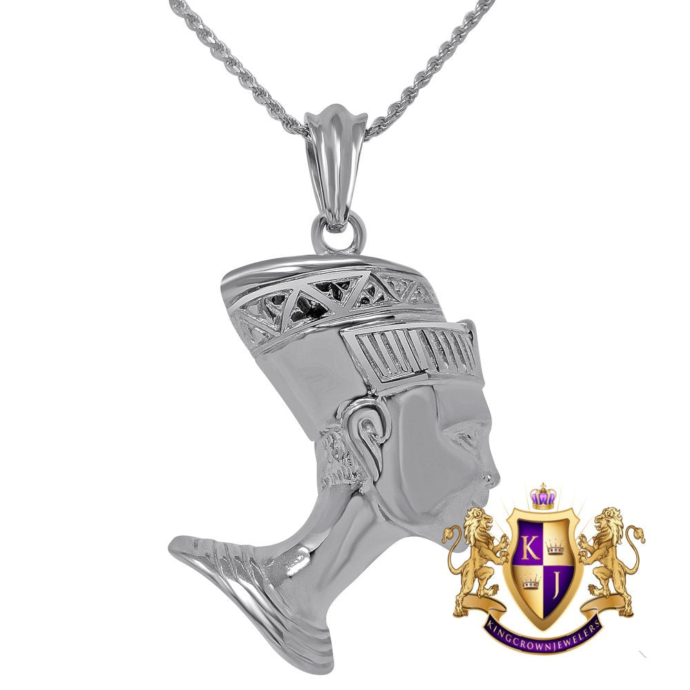 Solid Stainless Steel 18K Gold Finish Egyptian Queen Nefertiti Pharaoh Pendent Cross Charm Chain Set