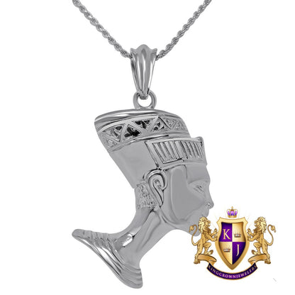 Solid Stainless Steel 18K Gold Finish Egyptian Queen Nefertiti Pharaoh Pendent Cross Charm Chain Set