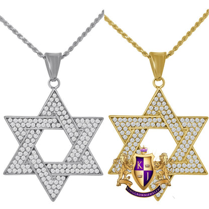 Men's Solid Stainless Steel 18K Gold Finish Star Of David Jewish Pendent Charm Chain Set 2.35''